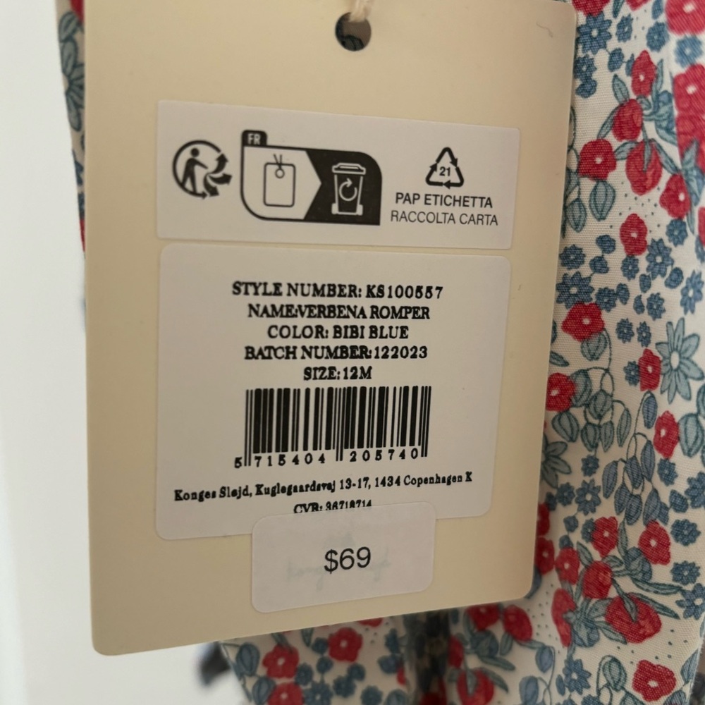 NEW Konges Slojd Verbena cotton romper in Bibi Blue floral 12 months - Picture 7 of 9